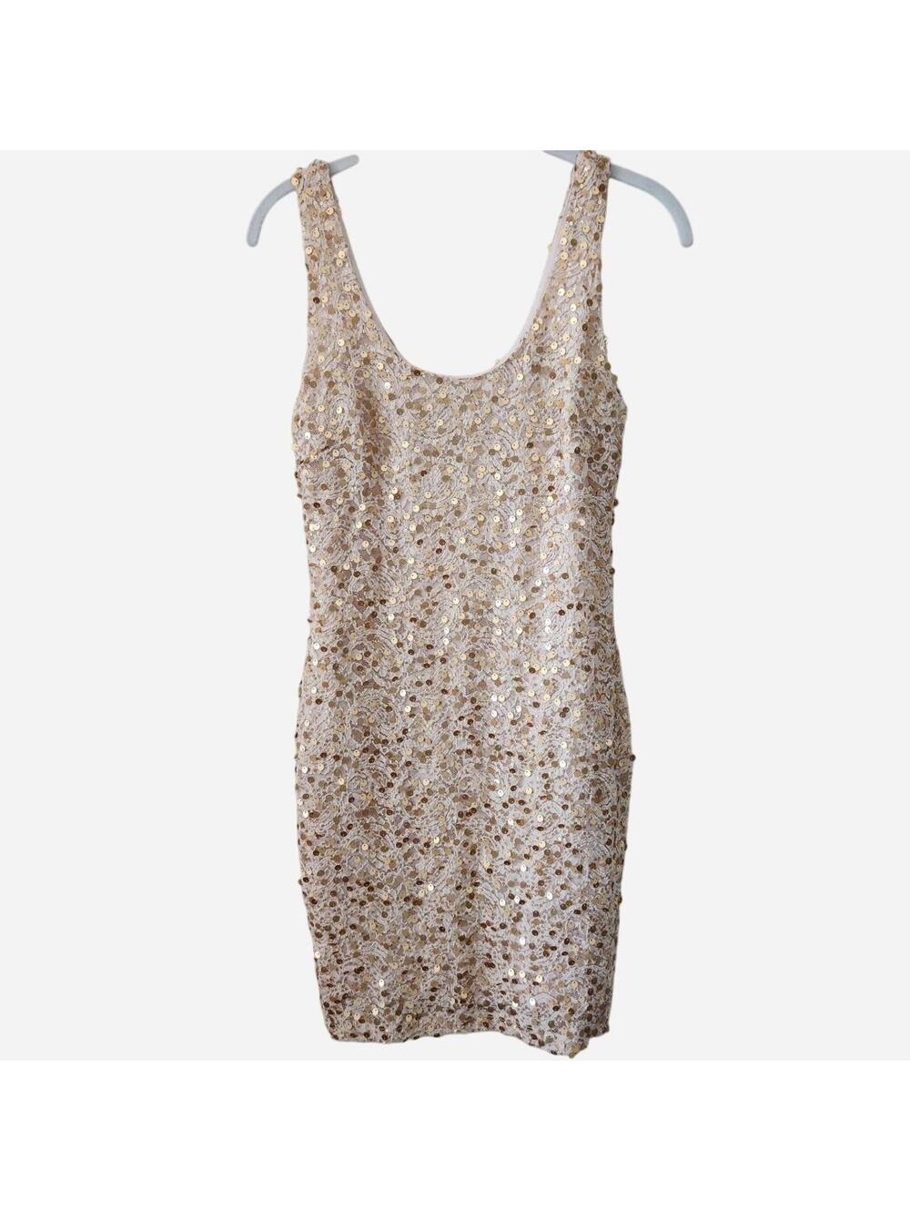 Forever21 Y2K Cream Lace Gold Sequined Bodycon Homecoming Party Dress